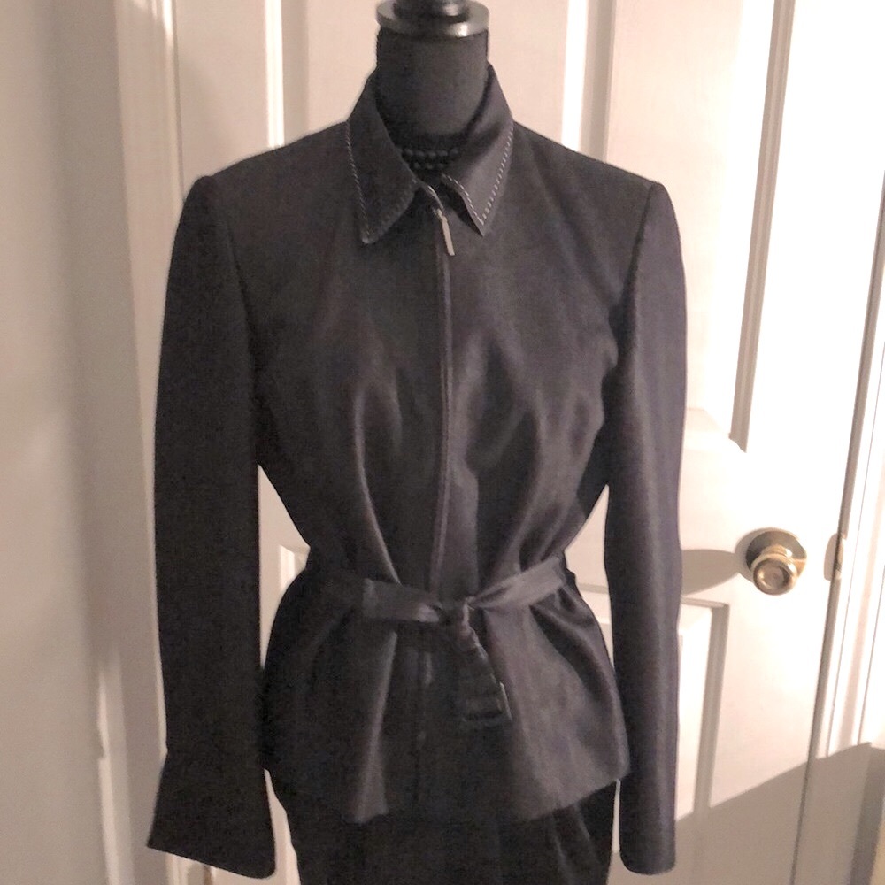 Norton McNaughton black jean coat/blazer zipper close with belt